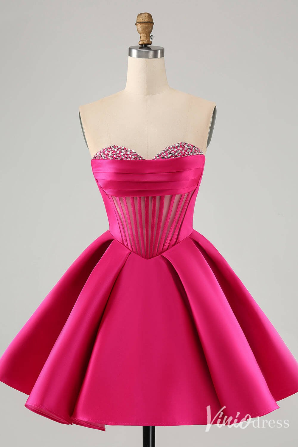 Cute Fuchsia Sweetheart Homecoming Dresses A Line Satin Back to School Dress S24016-prom dresses 2025 -Viniodress-Fuchsia-Custom Size-