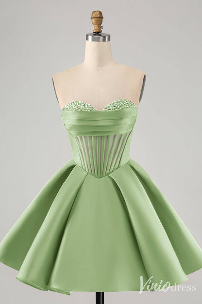 Cute Fuchsia Sweetheart Homecoming Dresses A Line Satin Back to School Dress S24016-prom dresses 2025 -Viniodress-Green-Custom Size-