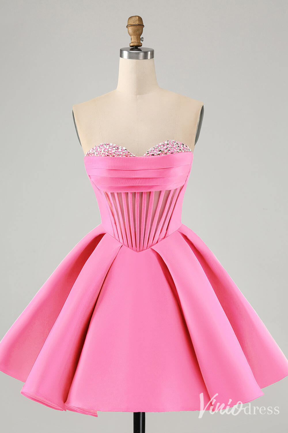 Cute Fuchsia Sweetheart Homecoming Dresses A Line Satin Back to School Dress S24016-prom dresses 2025 -Viniodress-Pink-Custom Size-