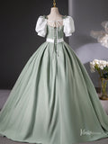 Prom Dress 2025 Cute Green Puffed Sleeve Bow Prom Ball Gown Satin Belt Quinceanera Dresses BG016-unique prom dresses-Green-Custom Size-Viniodress