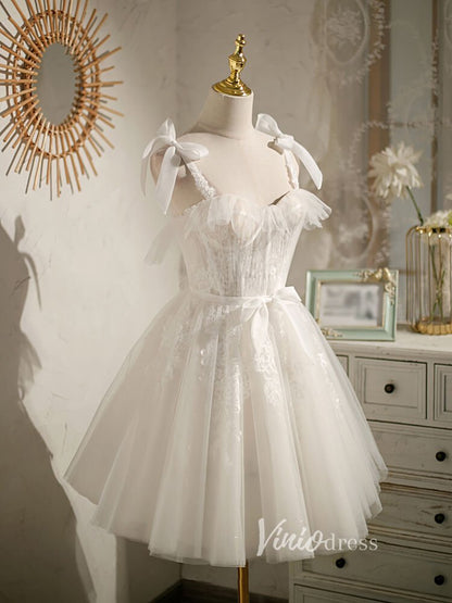 Cute Homecoming Dresses Sweetheart Neck Graduation Dress with Bow SD1458-Dresses 2025 -Viniodress-Ivory-Custom Size-
