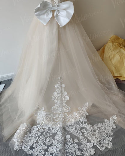 Cute Ivory Lace Princess Flower Girl Dresses with Long Train GL1031-flower girl dresses 2025 -Viniodress-Champagne-Custom Size-