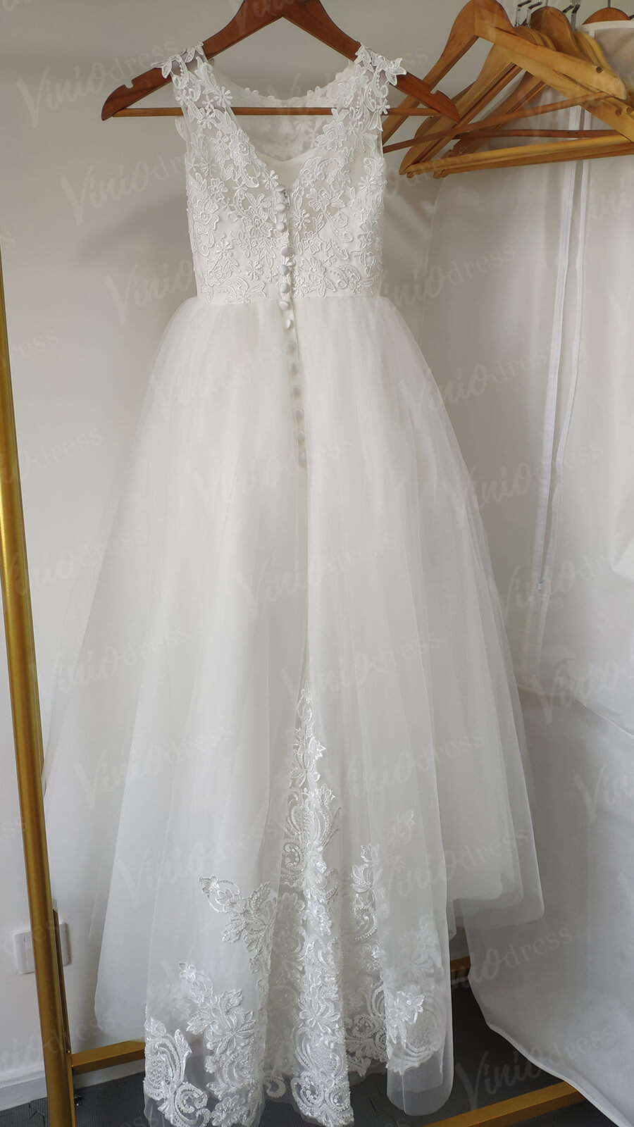 Cute Ivory Lace Princess Flower Girl Dresses with Long Train GL1031-flower girl dresses 2025 -Viniodress-Ivory-Custom Size-