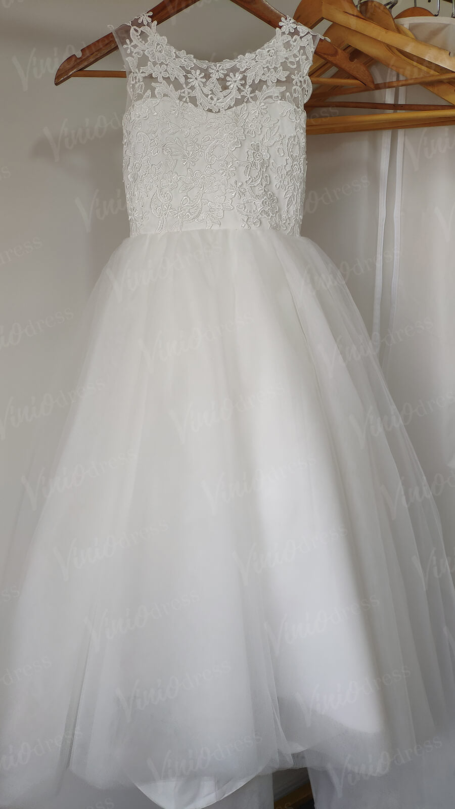 Cute Ivory Lace Princess Flower Girl Dresses with Long Train GL1031-flower girl dresses 2025 -Viniodress-Ivory-Custom Size-