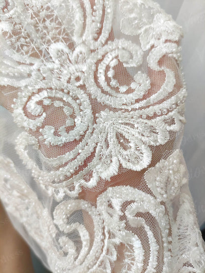Cute Ivory Lace Princess Flower Girl Dresses with Long Train GL1031-flower girl dresses 2025 -Viniodress-Ivory-Custom Size-