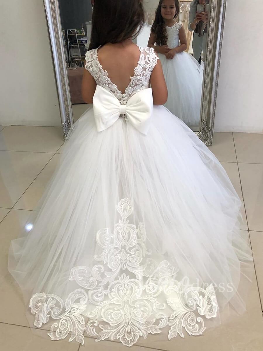Cute Ivory Lace Princess Flower Girl Dresses with Long Train GL1031-flower girl dresses 2025 -Viniodress-Ivory-Custom Size-