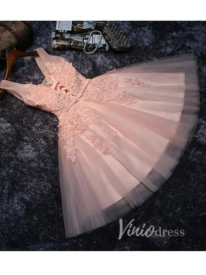 Cute Lace Homecoming Dresses Lace Up Back Graduation Dress SD1064-Homecoming Dresses 2025 -Viniodress-Blush Pink-Custom Size-