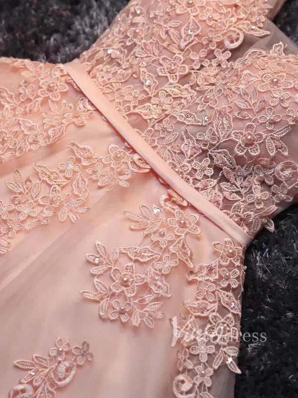 Cute Lace Homecoming Dresses Lace Up Back Graduation Dress SD1064-Homecoming Dresses 2025 -Viniodress-Blush Pink-Custom Size-