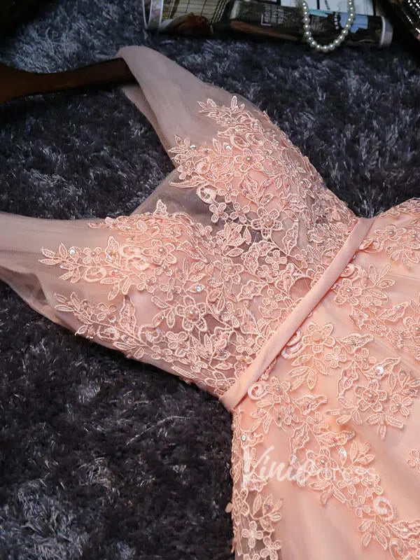 Cute Lace Homecoming Dresses Lace Up Back Graduation Dress SD1064-Homecoming Dresses 2025 -Viniodress-Blush Pink-Custom Size-