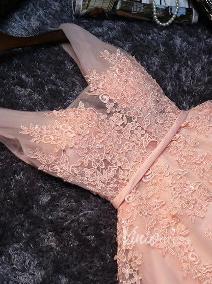 Cute Lace Homecoming Dresses Lace Up Back Graduation Dress SD1064-Homecoming Dresses 2025 -Viniodress-Blush Pink-Custom Size-