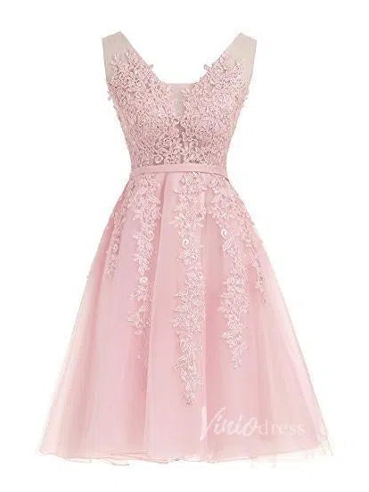 Cute Lace Homecoming Dresses Lace Up Back Graduation Dress SD1064-Homecoming Dresses 2025 -Viniodress-Pink-Custom Size-