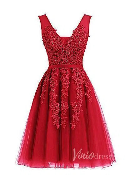 Cute Lace Homecoming Dresses Lace Up Back Graduation Dress SD1064-Homecoming Dresses 2025 -Viniodress-Red-Custom Size-