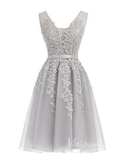 Cute Lace Homecoming Dresses Lace Up Back Graduation Dress SD1064-Homecoming Dresses 2025 -Viniodress-Silver-Custom Size-
