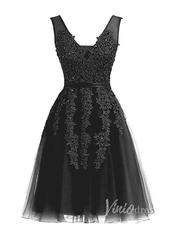 Cute Lace Homecoming Dresses Lace Up Back Graduation Dress SD1064-homecoming dresses-Viniodress-Black-Custom Size-Viniodress