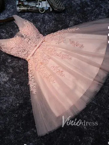 Short Prom Dresses 2025 Cute Lace Homecoming Dresses Lace Up Back Graduation Dress SD1064-homecoming dresses-Viniodress-Blush Pink-Custom Size-Viniodress