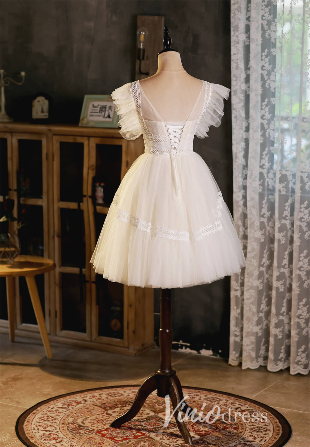 Cute Lacy Homecoming Dresses A-line Short Graduation Dress SD1449-Homecoming Dresses 2025 -VINIODRESS-Ivory-Custom Size-