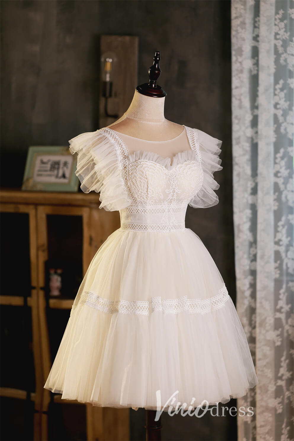 Cute Lacy Homecoming Dresses A-line Short Graduation Dress SD1449-Homecoming Dresses 2025 -VINIODRESS-Ivory-Custom Size-