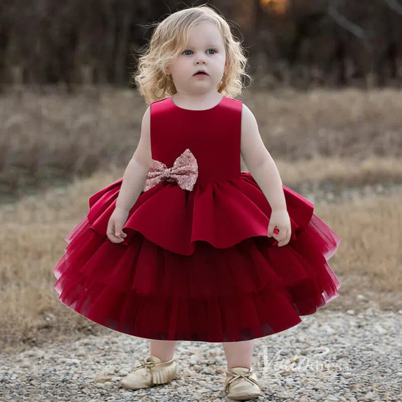 Cute Layered Flower Girl Dresses with Bow GL1135-flower girl dresses 2025 -Viniodress-Dark Red-Custom Size-
