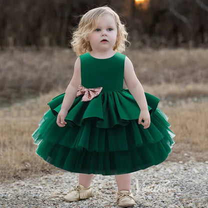 Cute Layered Flower Girl Dresses with Bow GL1135-flower girl dresses 2025 -Viniodress-Emerald Green-Custom Size-