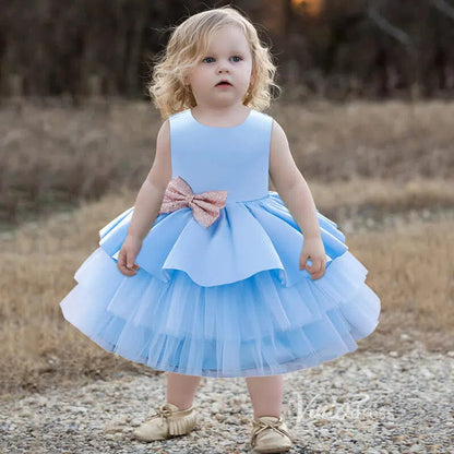 Cute Layered Flower Girl Dresses with Bow GL1135-flower girl dresses 2025 -Viniodress-Light Blue-Custom Size-