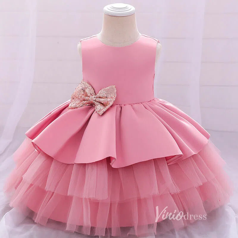 Cute Layered Flower Girl Dresses with Bow GL1135-flower girl dresses 2025 -Viniodress-Pink-Custom Size-