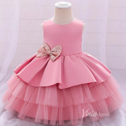 Cute Layered Flower Girl Dresses with Bow GL1135-flower girl dresses 2025 -Viniodress-Pink-Custom Size-