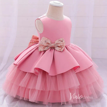 Cute Layered Flower Girl Dresses with Bow GL1135-flower girl dresses 2025 -Viniodress-Pink-Custom Size-