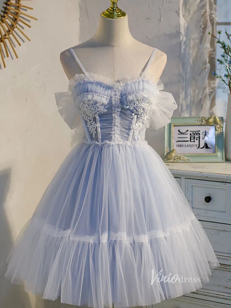 Cute Light Blue Tulle Homecoming Dresses with Bow SD1368-Homecoming Dresses 2025 -VINIODRESS-Light Blue-US2-
