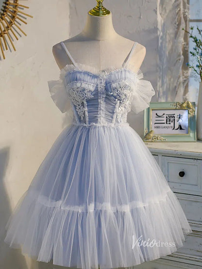 Cute Light Blue Tulle Homecoming Dresses with Bow SD1368-Homecoming Dresses 2025 -VINIODRESS-Light Blue-US2-
