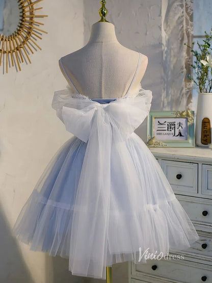 Cute Light Blue Tulle Homecoming Dresses with Bow SD1368-Homecoming Dresses 2025 -VINIODRESS-Light Blue-US2-