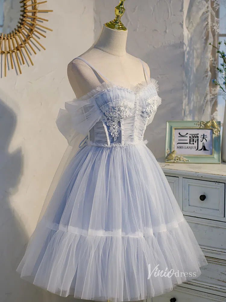 Cute Light Blue Tulle Homecoming Dresses with Bow SD1368-Homecoming Dresses 2025 -VINIODRESS-Light Blue-US2-
