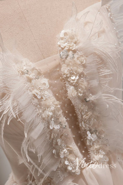Cute Off the Shoulder Homecoming Dresses Short Prom Dress with Feathers SD1616-prom dresses 2025 -Viniodress-Ivory-Custom Size-