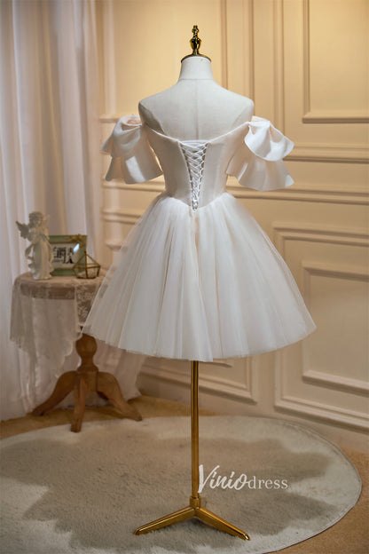 Cute Off the Shoulder Homecoming Dresses Short Sleeve Graduation Dress SD1503-Dresses 2025 -Viniodress-Ivory-Custom Size-