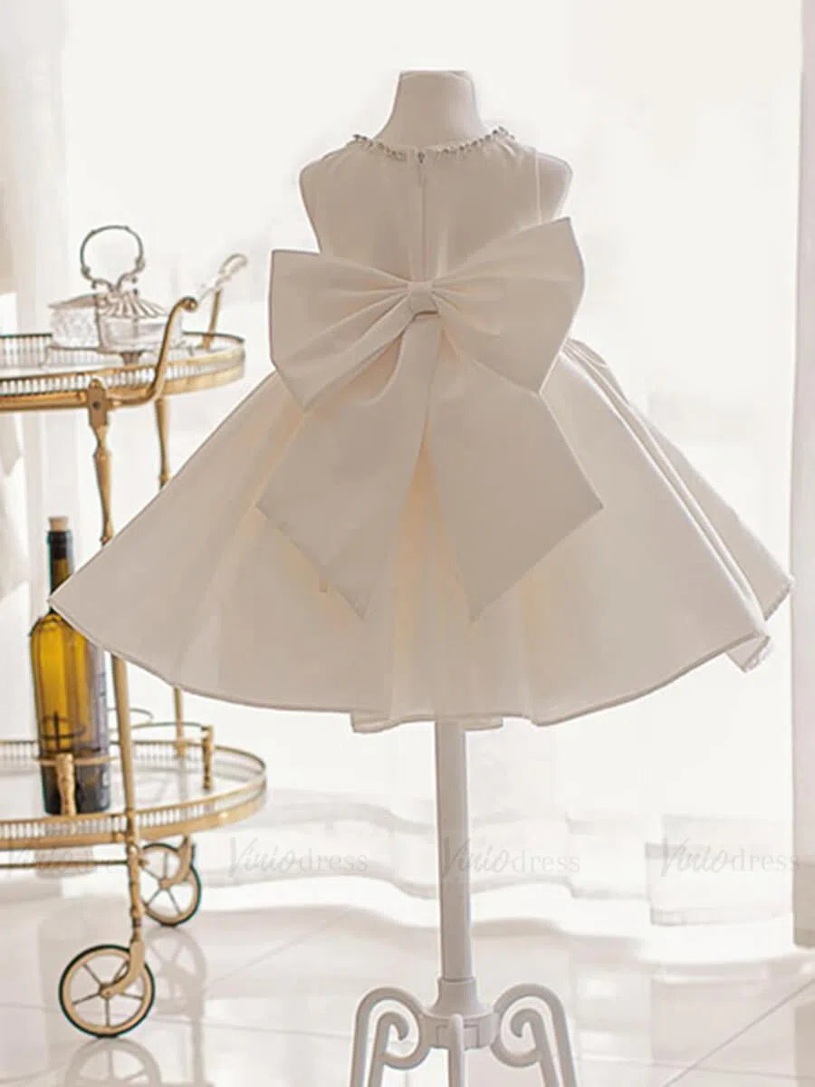 Cute Off White Toddler Flower Girl Dresses with Bow GL1046-flower girl dresses 2025 -Viniodress-Ivory-Custom Size-