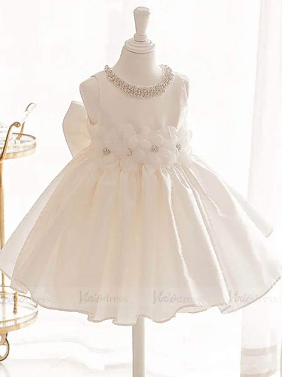 Cute Off White Toddler Flower Girl Dresses with Bow GL1046-flower girl dresses 2025 -Viniodress-Ivory-Custom Size-
