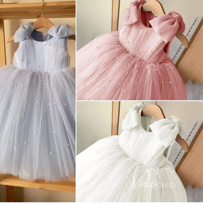 Cute Pearl Tulle Flower Girl Dresses with Bow GL1110-flower girl dresses 2025 -Viniodress-Pink-Custom Size-