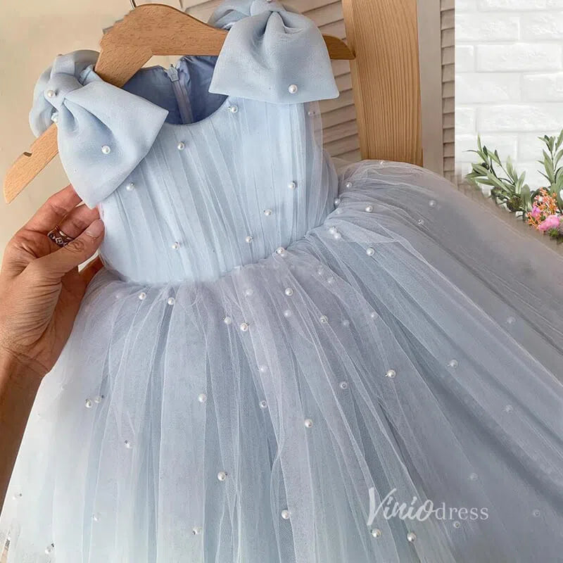 Cute Pearl Tulle Flower Girl Dresses with Bow GL1110-flower girl dresses 2025 -Viniodress-Pink-Custom Size-