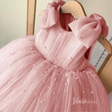 Cute Pearl Tulle Flower Girl Dresses with Bow GL1110-flower girl dresses-Viniodress-Pink-Custom Size-Viniodress