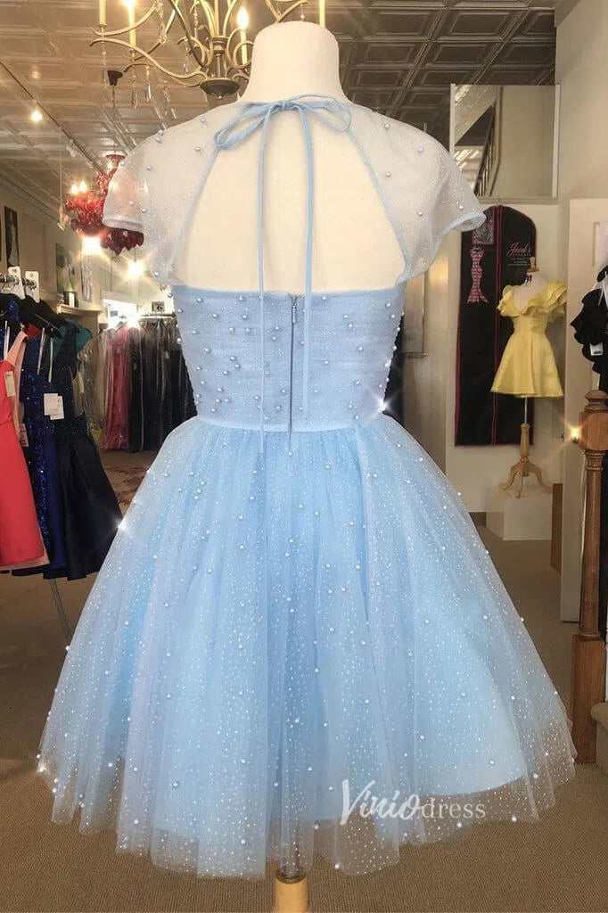Cute Pearl Tulle Homecoming Dress A-line Short Party Dress SD1263-Homecoming Dresses 2025 -Viniodress-Pink-Custom Size-