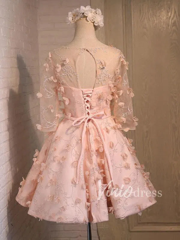 Short Prom Dresses 2025 Cute Pink Floral Homecoming Dresses with Sleeves SD1031-homecoming dresses-Viniodress-Pink-Custom Size-Viniodress