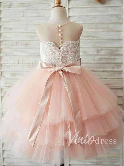 Cute Pink Flower Girl Dresses with Beading Sash GL1003-flower girl dresses 2025 -Viniodress-Blush Pink-Custom Size-