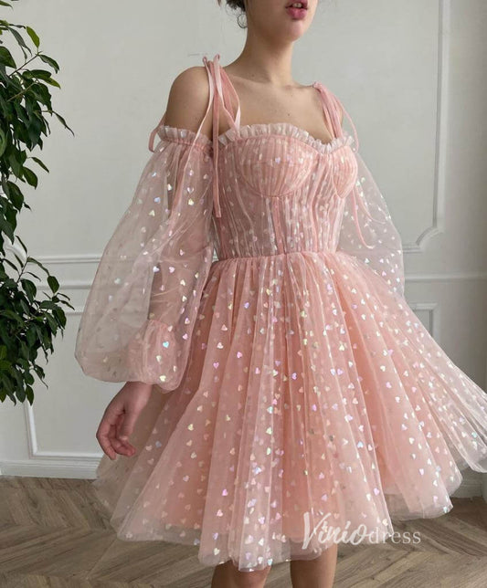 Cute Pink Homecoming Dresses Little Heart Printed Graduation Dress SD1432-Homecoming Dresses 2025 -Viniodress-Pink-Custom Size-