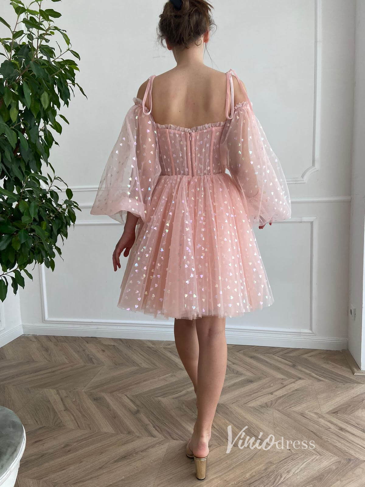 Cute Pink Homecoming Dresses Little Heart Printed Graduation Dress SD1432-Homecoming Dresses 2025 -Viniodress-Pink-Custom Size-