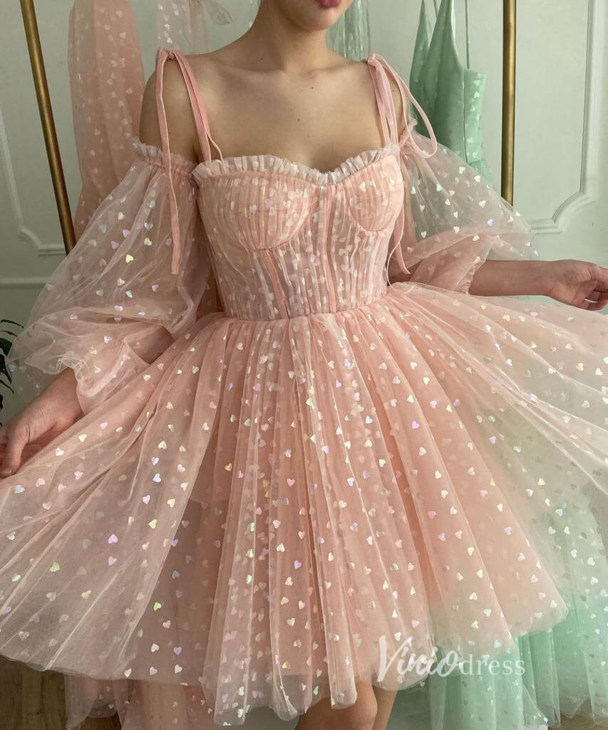 Cute Pink Homecoming Dresses Little Heart Printed Graduation Dress SD1 Viniodress Cute Pink Homecoming Dresses Little Heart Printed Graduation Dress SD1 Viniodress