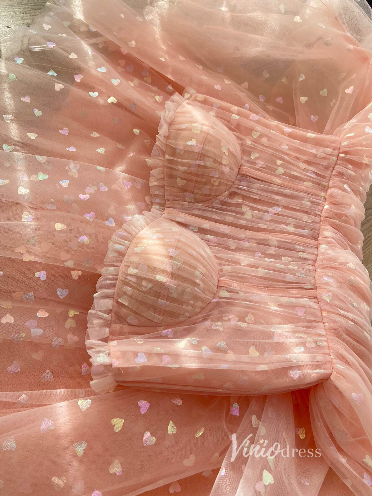 Cute Pink Homecoming Dresses Little Heart Printed Graduation Dress SD1 Viniodress Cute Pink Homecoming Dresses Little Heart Printed Graduation Dress SD1 Viniodress