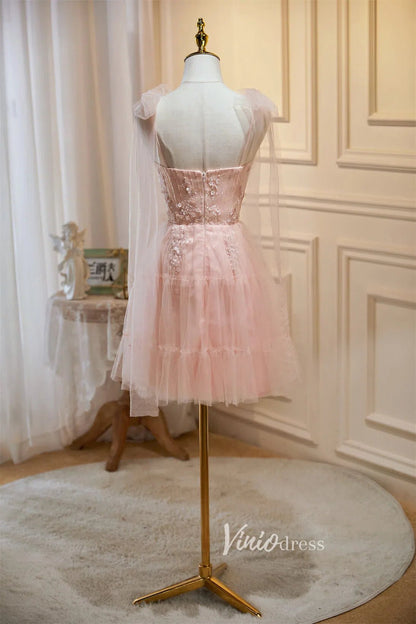 Cute Pink Homecoming Dresses Short Tulle Graduation Dress SD1504-Dresses 2025 -Viniodress-Pink-Custom Size-