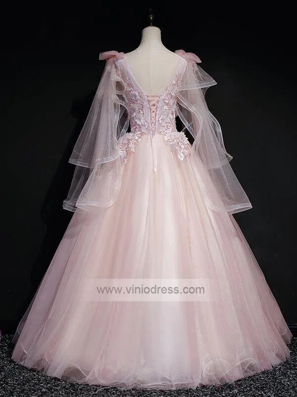 Cute Pink Quinceañera Dresses Ball Gowns with Sleeves FD1464-prom dresses 2025 -Viniodress-Blush Pink-Custom Size-