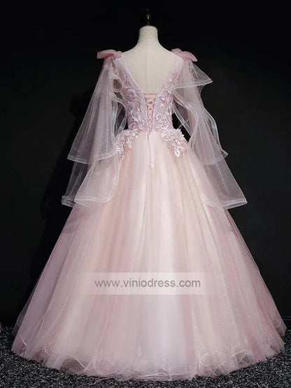 Cute Pink Quinceañera Dresses Ball Gowns with Sleeves FD1464-prom dresses 2025 -Viniodress-Blush Pink-Custom Size-