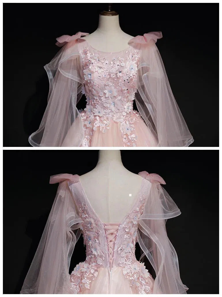 Cute Pink Quinceañera Dresses Ball Gowns with Sleeves FD1464-prom dresses 2025 -Viniodress-Blush Pink-Custom Size-