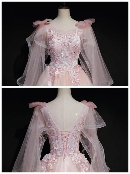 Cute Pink Quinceañera Dresses Ball Gowns with Sleeves FD1464-prom dresses 2025 -Viniodress-Blush Pink-Custom Size-